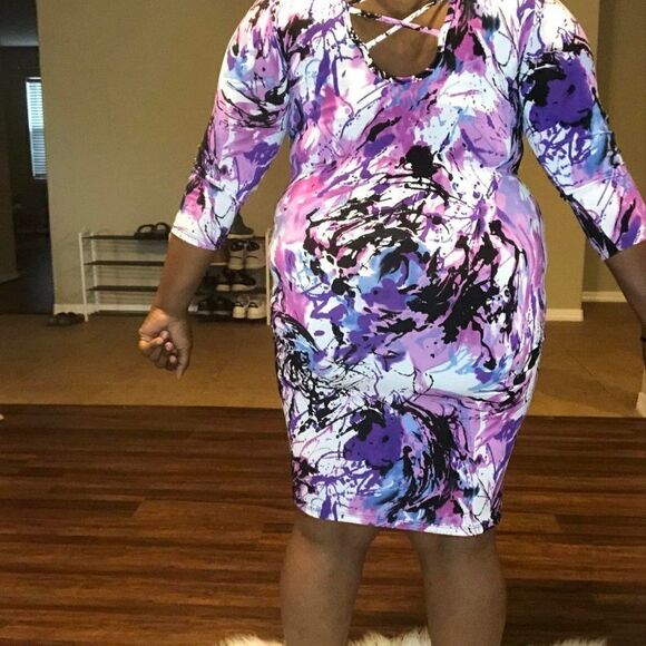 FTF PURPLE BLACK WHITE PLUS SIZE DRESS - Picture 2 of 3